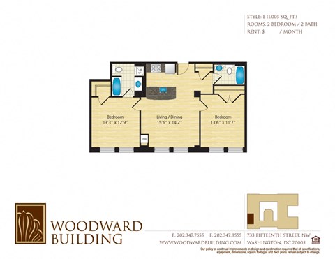 Floor Plan E Woodward at The Woodward Building Apartments, Washington, DC 20005